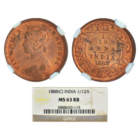 Victoria Empress, copper 1/12 anna, 1888, Calcutta mint, B/no mint mark, PR 793; GK 908. N