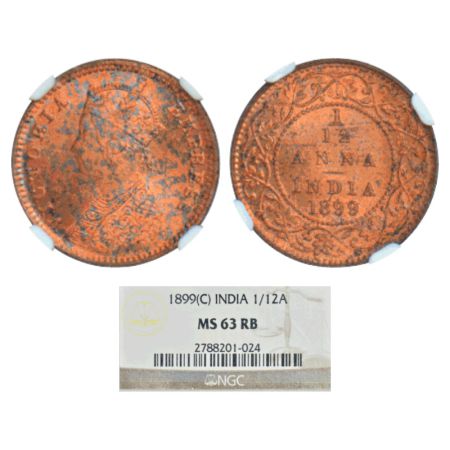 Victoria Empress, copper 1/12 anna, 1899, Calcutta mint, no mint mark, PR 804; GK 920. NGC