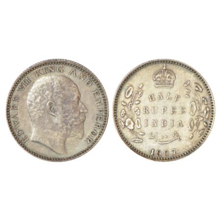 Edward VII, silver ½ rupee, 1907, Bombay mint, 'B' incused, dot, PR 316; GK 965. Extremely