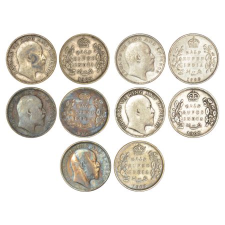 Edward VII, silver ½ rupee (5), 1909, Calcutta mint. (5 coins) Very fine and better, Very 