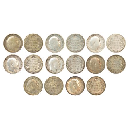 Edward VII, silver ½ rupee (8), 1910, 1x Bombay mint, 'B' incused, dot and 7x Calcutta min