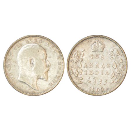 Edward VII, silver 2 annas, 1909, Calcutta mint, no mm, PR 562; GK 986. Good very fine, Ra