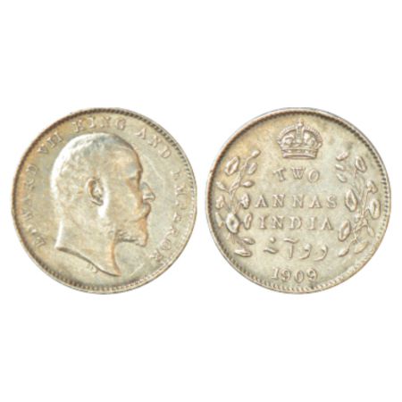 Edward VII, silver 2 annas, 1909, Calcutta mint, no mm, PR 562; GK 986, 1.43g. Good very f