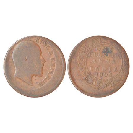 Edward VII, copper ¼ anna, 1903, Calcutta mint, no mint mark, PR 646; GK 994. Die shift on