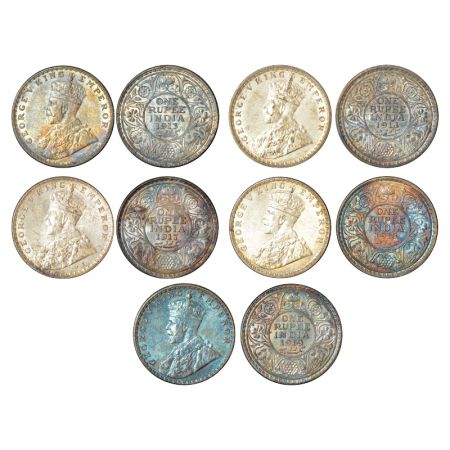 George V, silver rupee (5), 4x Bombay mint, 1913, 1917, 1918 and 1919, dot and 1x Calcutta