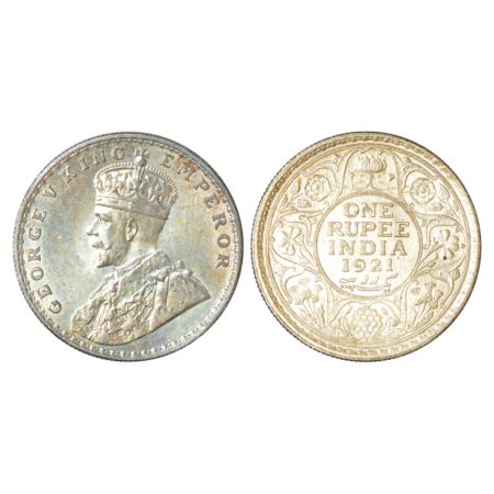 George V, silver rupee, 1921, Bombay mint, dot, PR 227; GK 1043, 11.66g. Obverse toned, Un