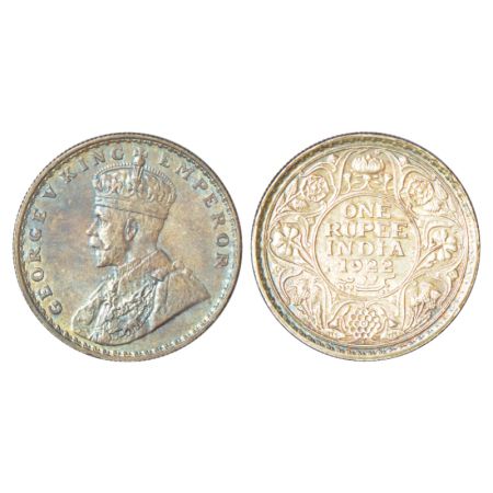 George V, silver rupee, 1922, Bombay mint, dot, PR 228; GK 1044, 11.70g. Obverse toned, Un