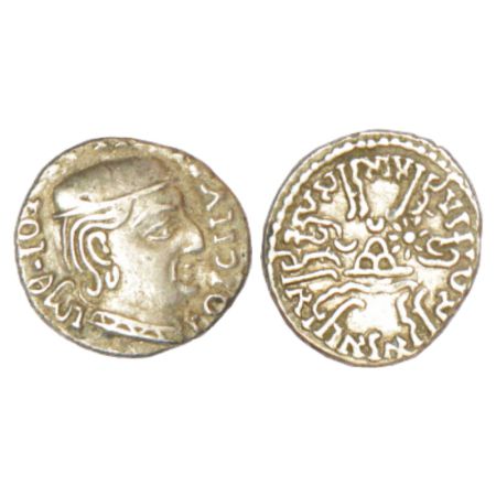 Western Kshatrapas, Kardamaka house, silver drachm of Rudrasena I as Kshatrapa (199-202 AD