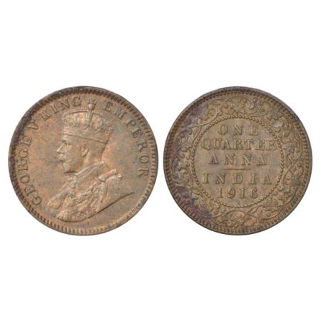George V, bronze ¼ anna, 1916, Calcutta mint, no dot, PR 661; GK 1175. Areas of weak perip
