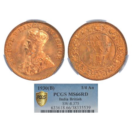 George V, bronze ¼ anna, 1930, Bombay mint, dot, PR 682; GK 1190. PCGS graded MS 66RD, Rar