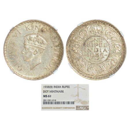 George VI, silver rupee, 1938, Bombay mint, A/I/dot, PR 234; GK 1255. NGC graded MS 61, Ve