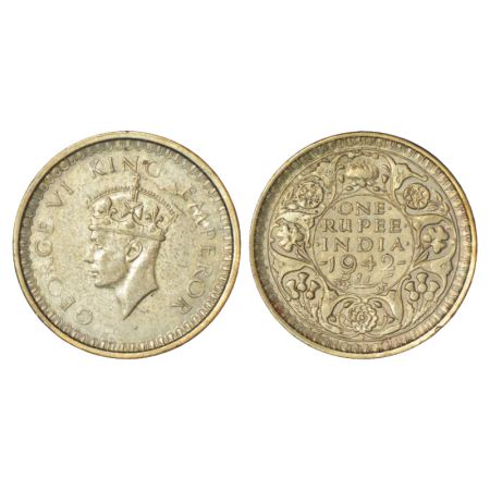 George VI, half silver rupee, error, 1942, Bombay mint, GK 1264, 11.59g. Lamination error 