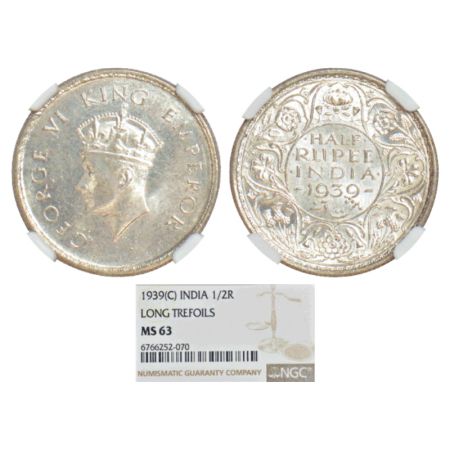 George VI, silver ½ rupee, 1939, Calcutta mint, A/I/no dot, head type I, PR 363; GK 1297. 