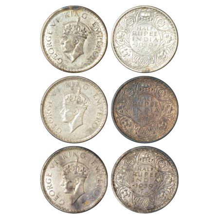 George VI, silver ½ rupee (3), 1939, Calcutta mint, A(a)/I, no dot, head type 'II', PR 364