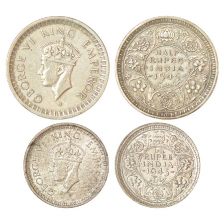 George VI, half silver coins (2), ½ rupee and ¼ rupee, 1945 (large 5), Bombay mint, with d