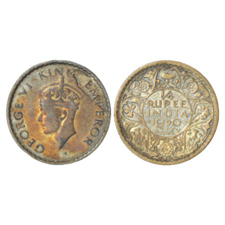 George VI, half silver ¼ rupee, error, 1940, Bombay mint, head type II, dot, GK 1327, 2.84