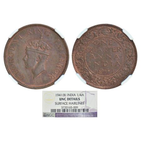 George VI, bronze ¼ anna, 1941, Bombay mint, no dot, head type II, PR 693; GK 1428. NGC gr