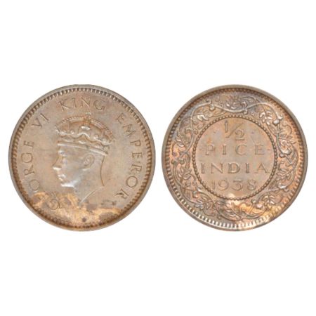 George VI, copper ½ pice, 1938, Calcutta mint, unlisted in PR; GK 1449. About uncirculated