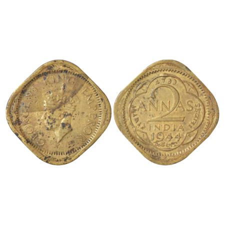George VI, nickel-brass 2 annas, 1944, Lahore mint, 'L' mint mark in quatrefoil, head type
