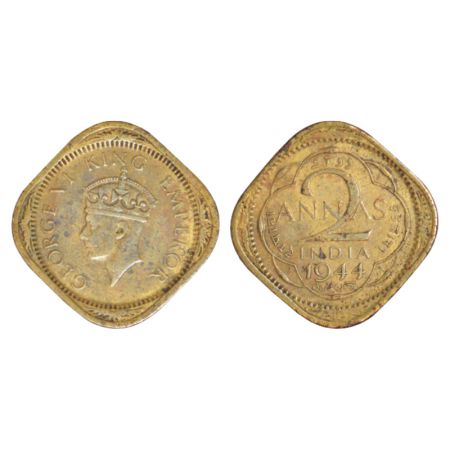 George VI, nickel-brass 2 annas, 1944, Lahore mint, 'L' mint mark in quatrefoil, Head type