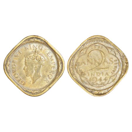 George VI, nickel-brass 2 annas, 1944, Lahore mint, 'L' mint mark in quatrefoil, Head type
