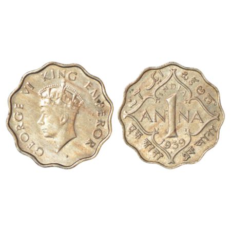 George VI, cupro-nickel 1 anna, 1939, Bombay mint, head type I, dot, GK 1379. Almost Uncir