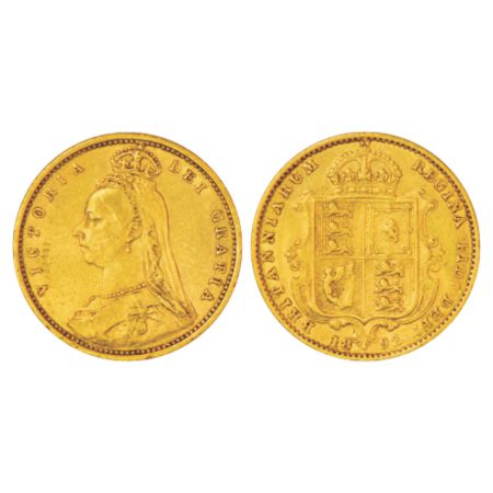 Great Britain, Victoria, gold ½ sovereign, 1892, 3.97g. Obv: Jubilee head. Rev: Shield, KM