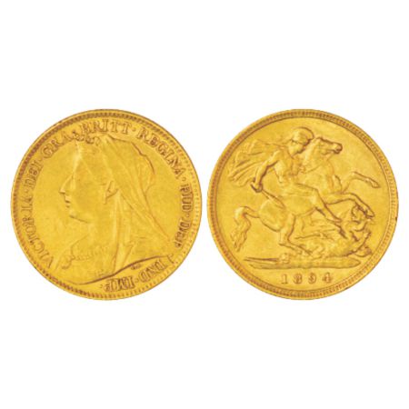 Great Britain, Victoria, gold ½ sovereign, 1892, 3.97g. Obv: Veiled head. Rev: St. George 