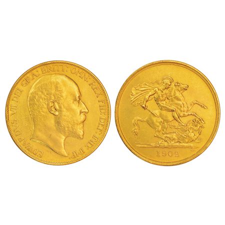 Great Britain, Edward VII, gold 5 pounds, 1902, 39.72g. Obv: Portrait bust of Edward VII. 