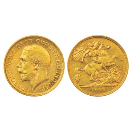 Great Britain, George V, gold ½ sovereign, 1911, 3.99g. Obv: Portrait bust of George V. Re