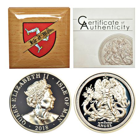 Isle of Man, Elizabeth II, silver 1 angel piedfort, Proof, 2 oz. 2017. Obv: Crowned head r