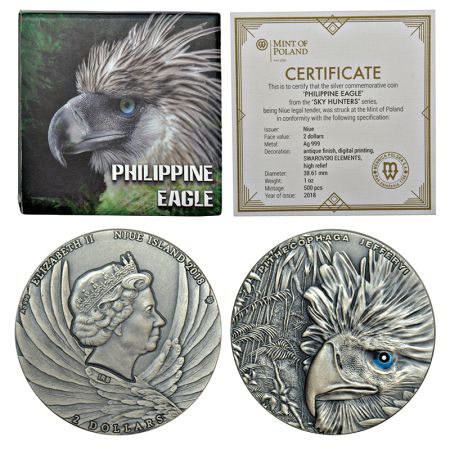 New Zealand, Elizabeth II, Philippine Eagle silver 2 dollars, 1 oz. 2018, struck at mint o