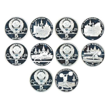 Russia, 1980 Olympics series, proof silver 5 roubles (5), 1x scenes of Kiev, 1x scenes of 