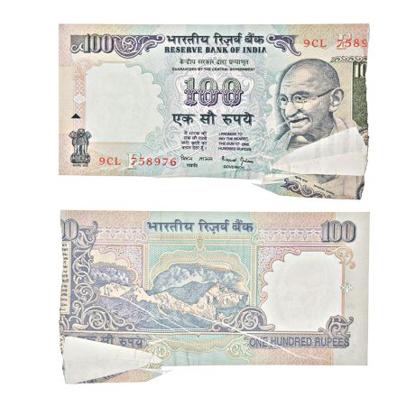 100 rupees, misprint, signed by Bimal Jalan, serial no.: 9CL 758976, crease error on both 