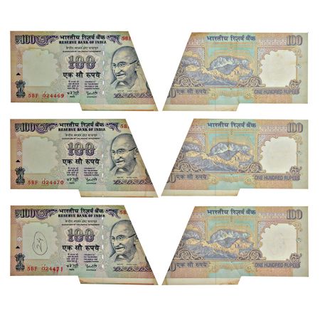 100 rupees, misprint notes (3), Gandhi series, ND (2003-2008), signed by Y.V. Reddy, inset