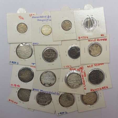 A group of 16 Bengal and Madras Presidency silver coins, includes 9x rupee, 3x ½ rupee and
