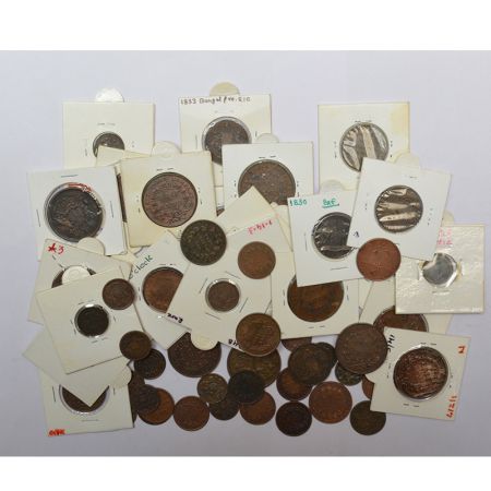 A group of 57 East India Company copper coins, various dates, types and denomination. (57 