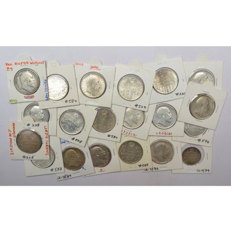 A group of 20 Edward VII silver coins, includes 19x rupee and 1x ½ rupee, various dates. (