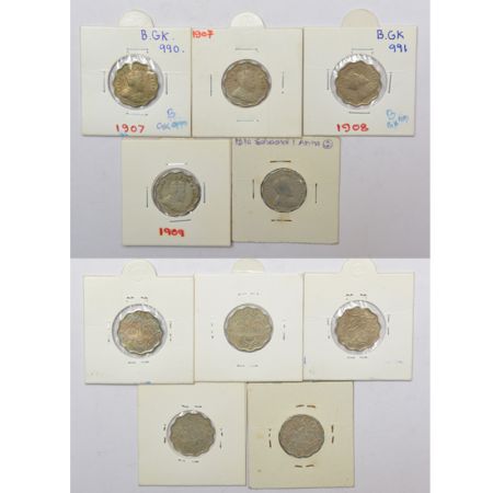 A group of 5 Edward VII cupro-nickel anna, 1907 (2), 1908, 1909 and 1910. (5 coins)