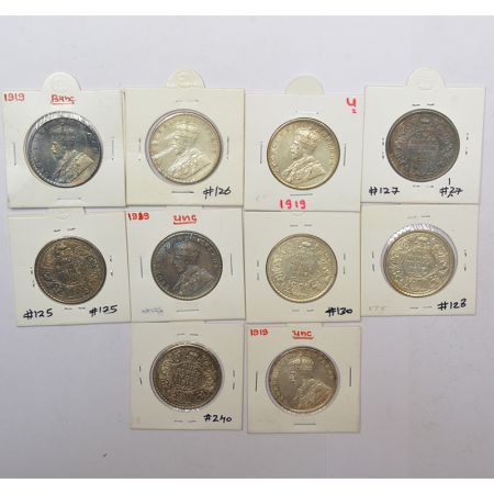 A group of 10 George V silver rupee, all coins dated 1919, Bombay mint. (10 coins)