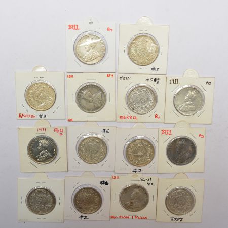 A group of 14 George V silver rupee, all coins dated 1911, 3x Calcutta mint and 11x Bombay