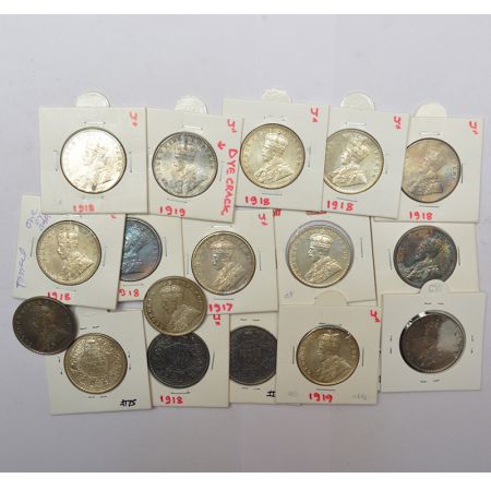 A group of 19 George V silver rupee, includes 1917 (3), 1918 (12) and 1919 (4), various ty