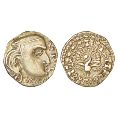 Gupta Empire, silver drachm of Skanda Gupta (c.450-475 AD), 'fan-tailed peacock' or 'Madhy