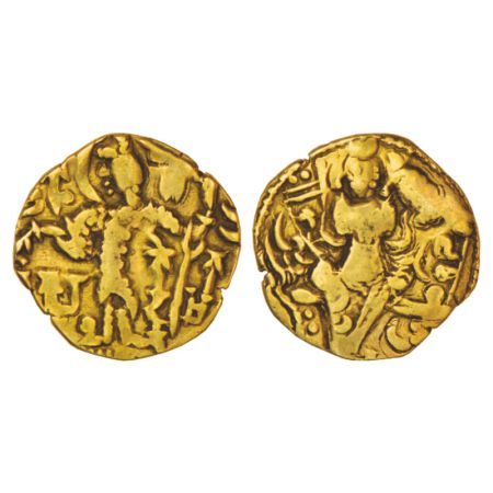 Kidarite Huns in Kashmir, base gold dinar in the name of 'Kidara', middle series, (350-450