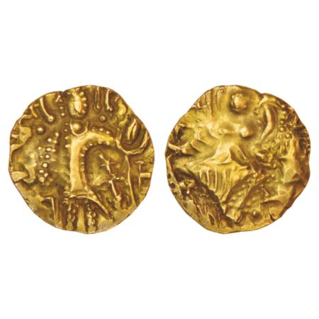 Kidarite Huns in Kashmir, base gold dinar in the name of 'Narendra' (400-500 AD), 7.87g. O