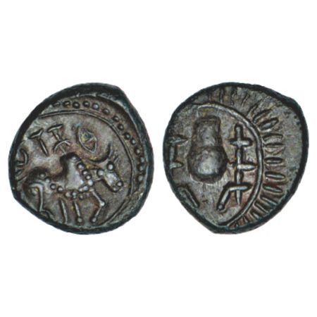 Early Medieval Maharashtra, Khandesh region, 'bull' type alloyed copper coin of Vishnukund