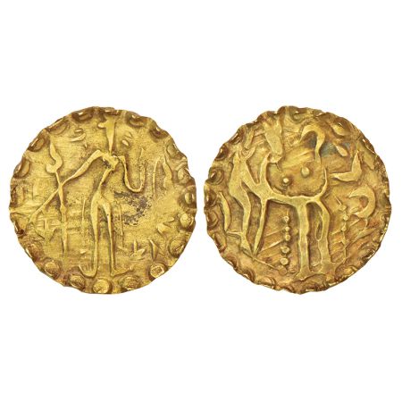 Samatata region, gold coinage of the post-Gupta period, gold dinar of Rajabhata of Khadga 