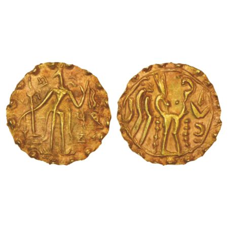 Samatata region, gold coinage of the post-Gupta period, gold dinar of Prithubhata of Khadg