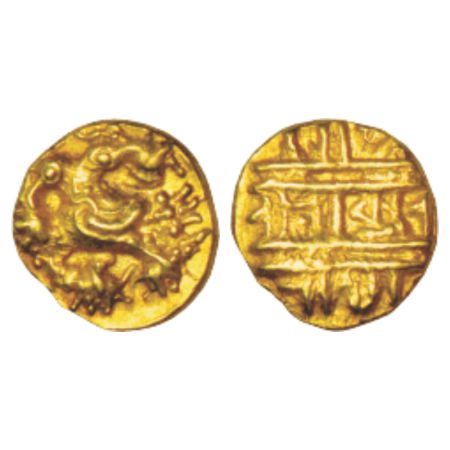 Vijayanagar, Tuluva dynasty, Achutharaya (1529-1542 AD), gold ½ pagoda, 1.70g. Obv: Gandab