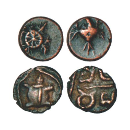 Karnataka, Tamilnadu borderlands, unattributable and uninscribed copper ¼ cash (2), most l